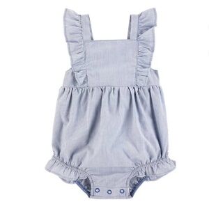 Carter's Blue and White Striped Ruffle Bubble One-Piece